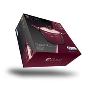 Box of Dorsch Premium casserole 20cm 2.4L in burgundy with glass lid