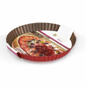 Dorsch red tart pan in retail packaging showing fruit tart serving suggestion