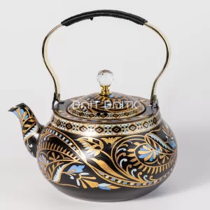 Black decorative tea pot with gold and blue pattern, 2.0L