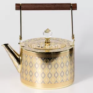 Gold geometric tea pot front view with wooden handle 1.5L SK-4005