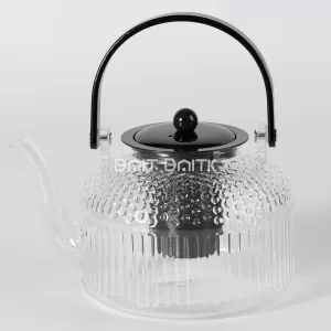 إبريق شاي زجاج بوروسيليكات 1500 مل مع مصفاة ستانلس – لون أسود