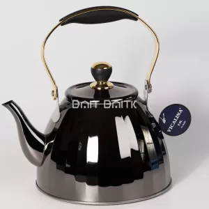 VICALINA 2L tea kettle black and gold stainless steel front view